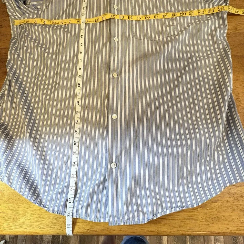 Banana Republic Shirt Mens L Blue Striped 100% Cotton Long Sleeve‎ Button Up